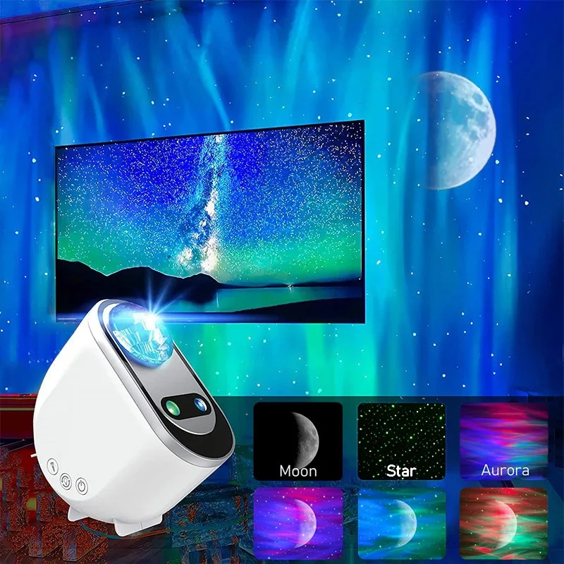 Proyector de Estrellas LED Aurora Boreal proyectando auroras y estrellas en la pared de una habitación